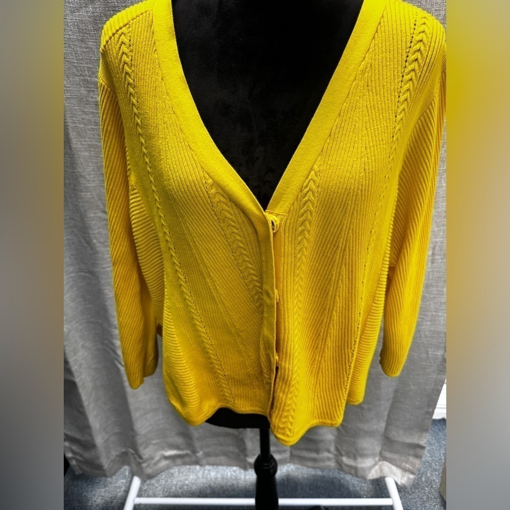 Cabi Bright Yellow Knit Cardigan Sweater Size Small
